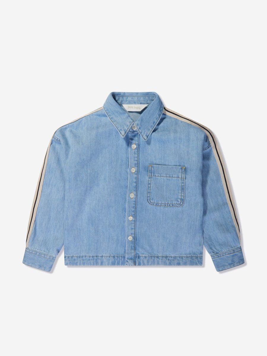 Boys Palm Angels Shirts | Boys Track Chambray Oversized Shirt In Blue