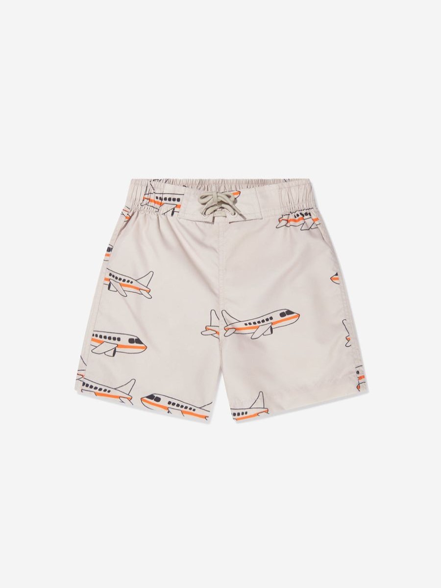 Boys Mini Rodini Swimwear | Boys Airplane Print Swim Shorts In Grey