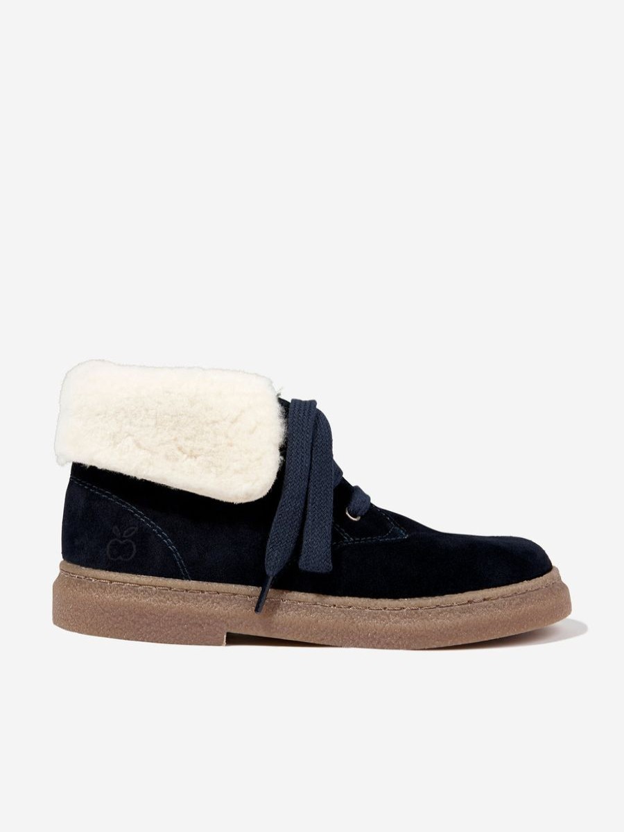 Boys Pom D'Api Sneakers | Kids Sheepskin Trix Fur Boots In Navy