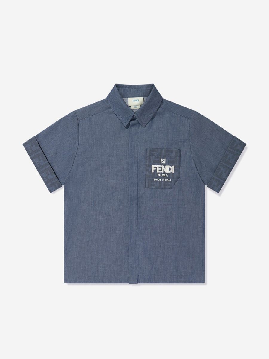 Boys Fendi Kids Shirts | Boys Chambray Pocket Shirt In Blue