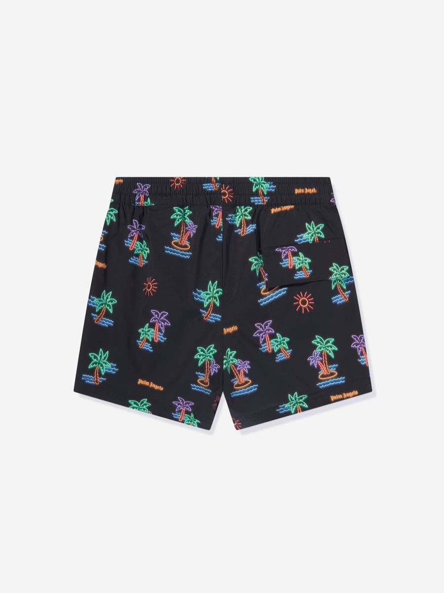 Boys Palm Angels Shorts | Boys Neon Palms Swim Shorts In Black