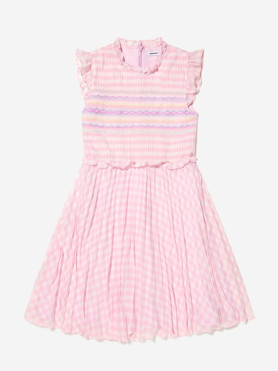 Girls Self Portrait Dresses | Self Portrait - Girls Gingham Print Smocked Dress | Childsplay Clothing