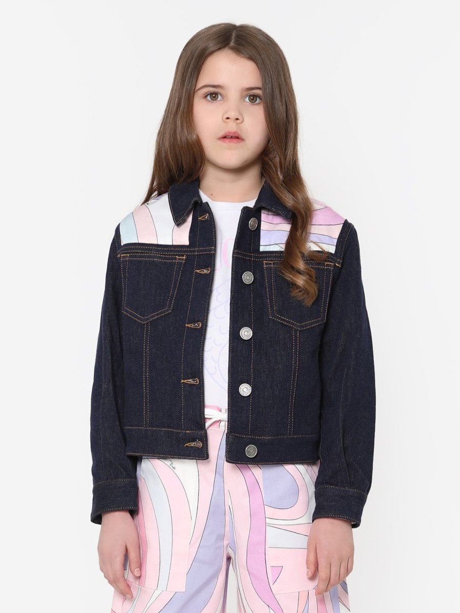 Girls Emilio Pucci Coats & Jackets | Emilio Pucci - Girls Marmo Denim Jacket In Blue | Childsplay Clothing