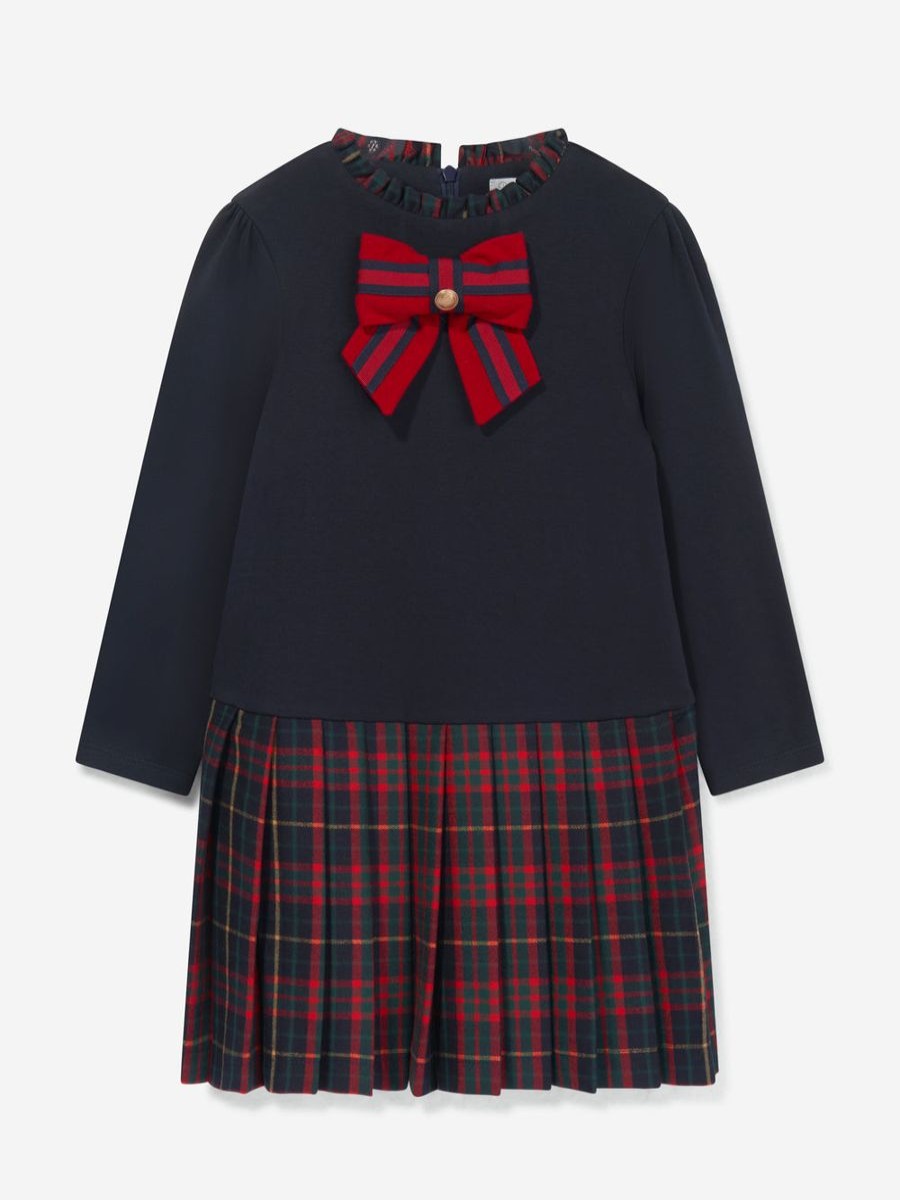 Girls Patachou Dresses | Girls Jersey And Tartan Skirt Dress In Red