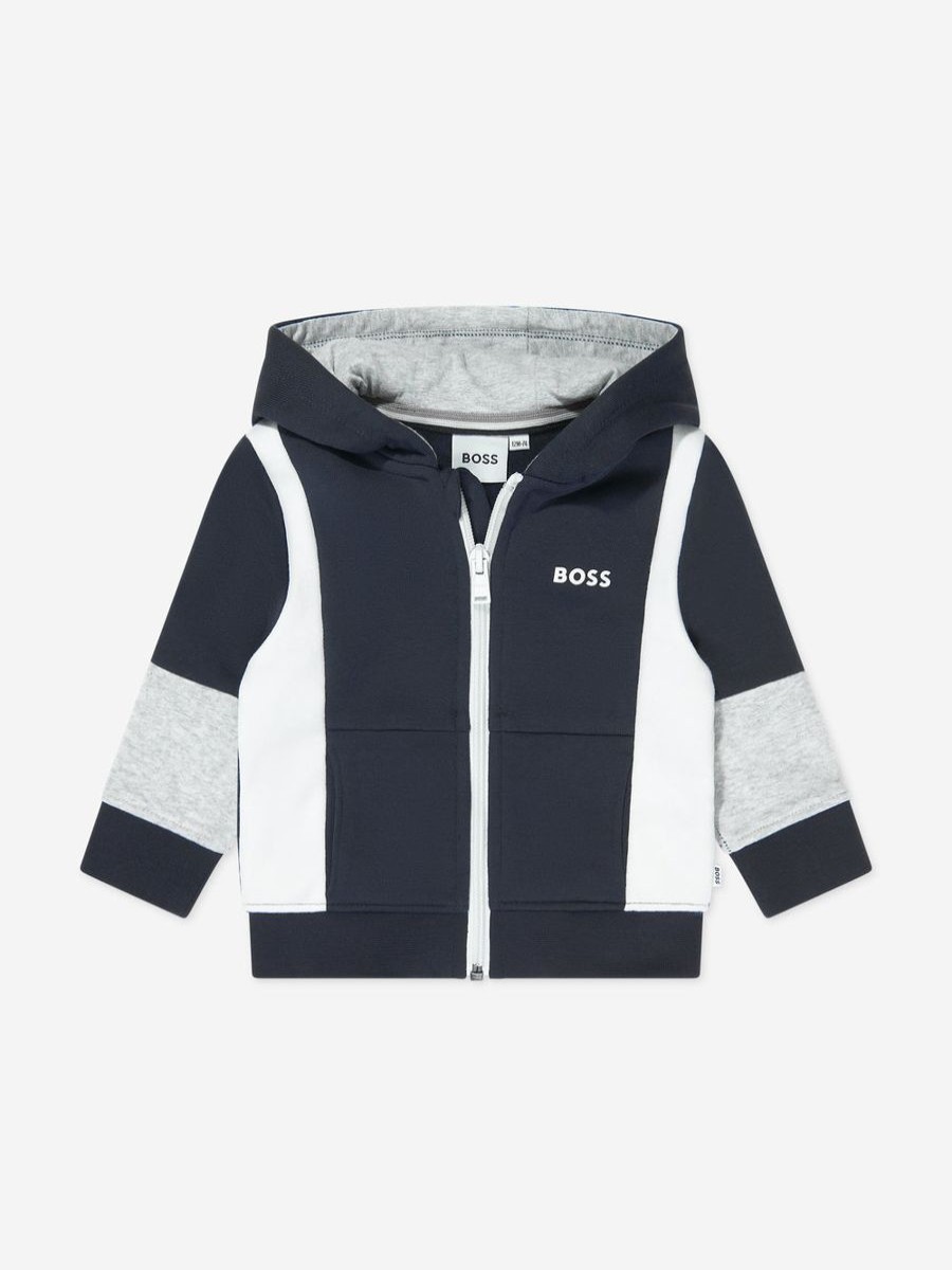 Boys BOSS Sweatshirts & Hoodies | Baby Boys Zip Up Top In Navy