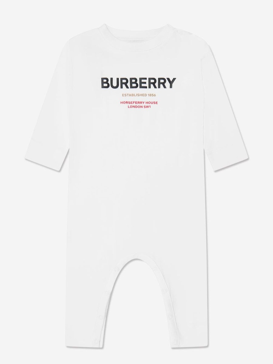 Boys Burberry Kids Babygrows & Rompers | Baby Azari Long Sleeve Romper In White