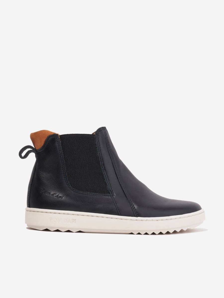 Boys Pom D'Api Boots | Boys Leather Wouf New Jod Boots In Black