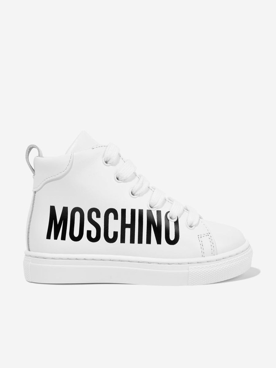 Boys Moschino Kids Sneakers | Kids Leather High Top Trainers In White