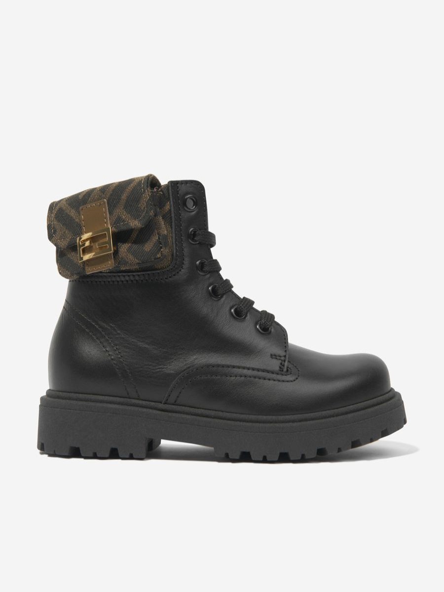 Boys Fendi Kids Boots | Kids Leather Baguette Biker Boots In Black