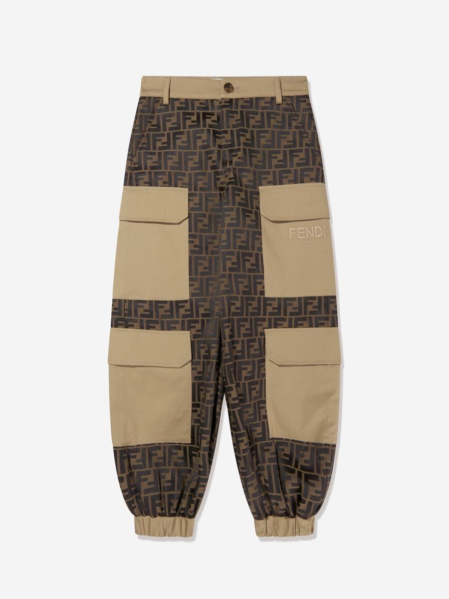 Boys Fendi Kids Trousers | Fendi Kids - Kids Zucca Jacquard Cargo Trousers In Brown | Childsplay Clothing