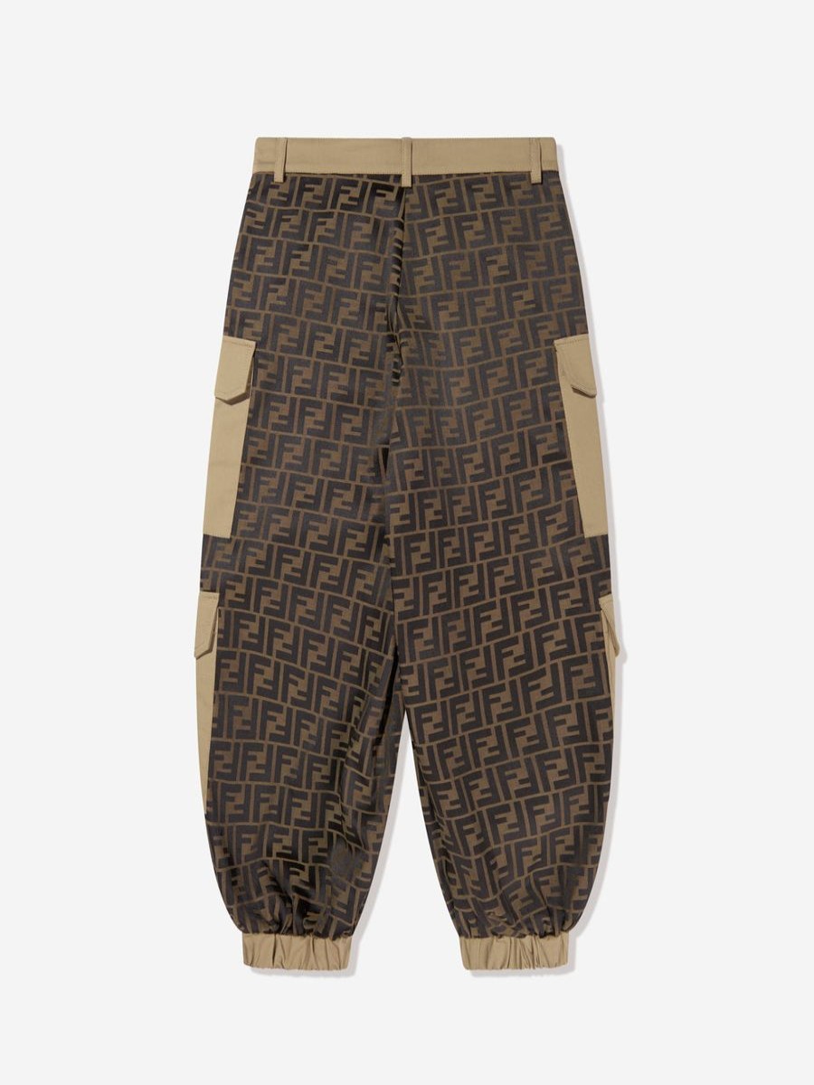 Boys Fendi Kids Trousers | Fendi Kids - Kids Zucca Jacquard Cargo Trousers In Brown | Childsplay Clothing