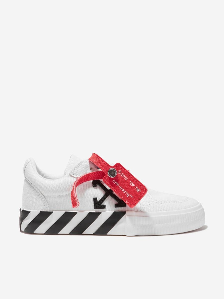 Boys Off-White Sneakers | Boys Vulcanized Lace Up Trainers In White