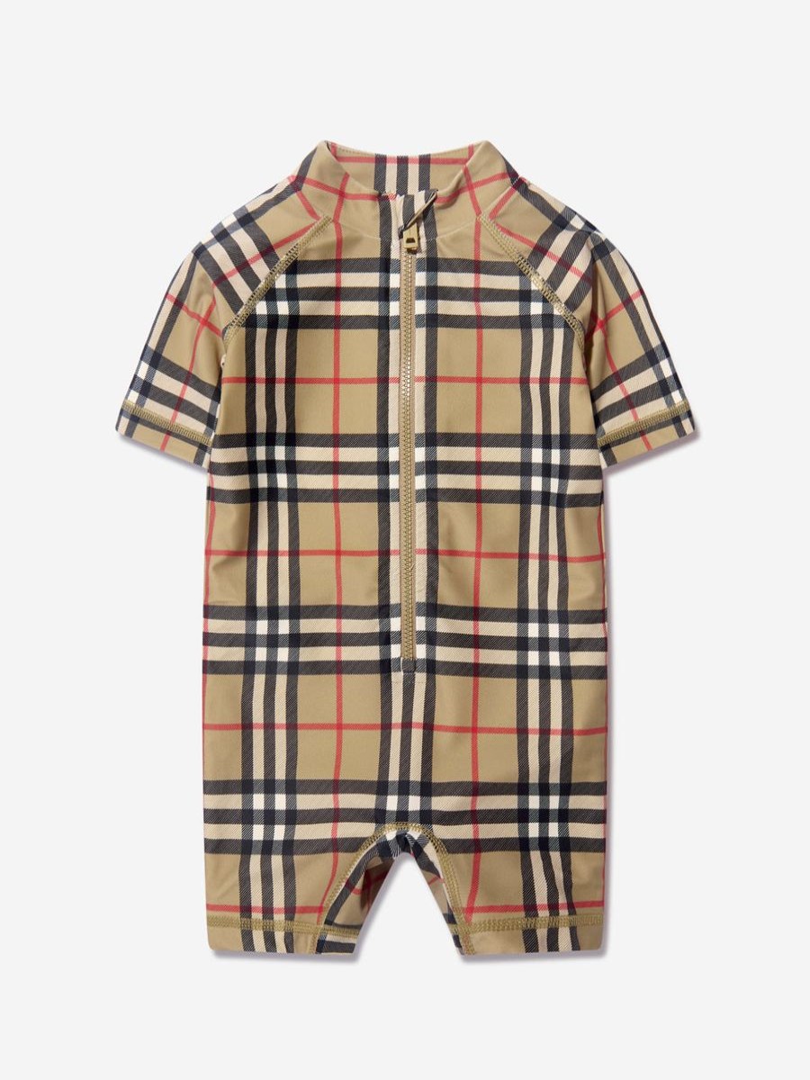 Boys Burberry Kids Swimwear | Burberry Kids - Baby Fisher Check Rash Vest In Beige | Childsplay Clothing