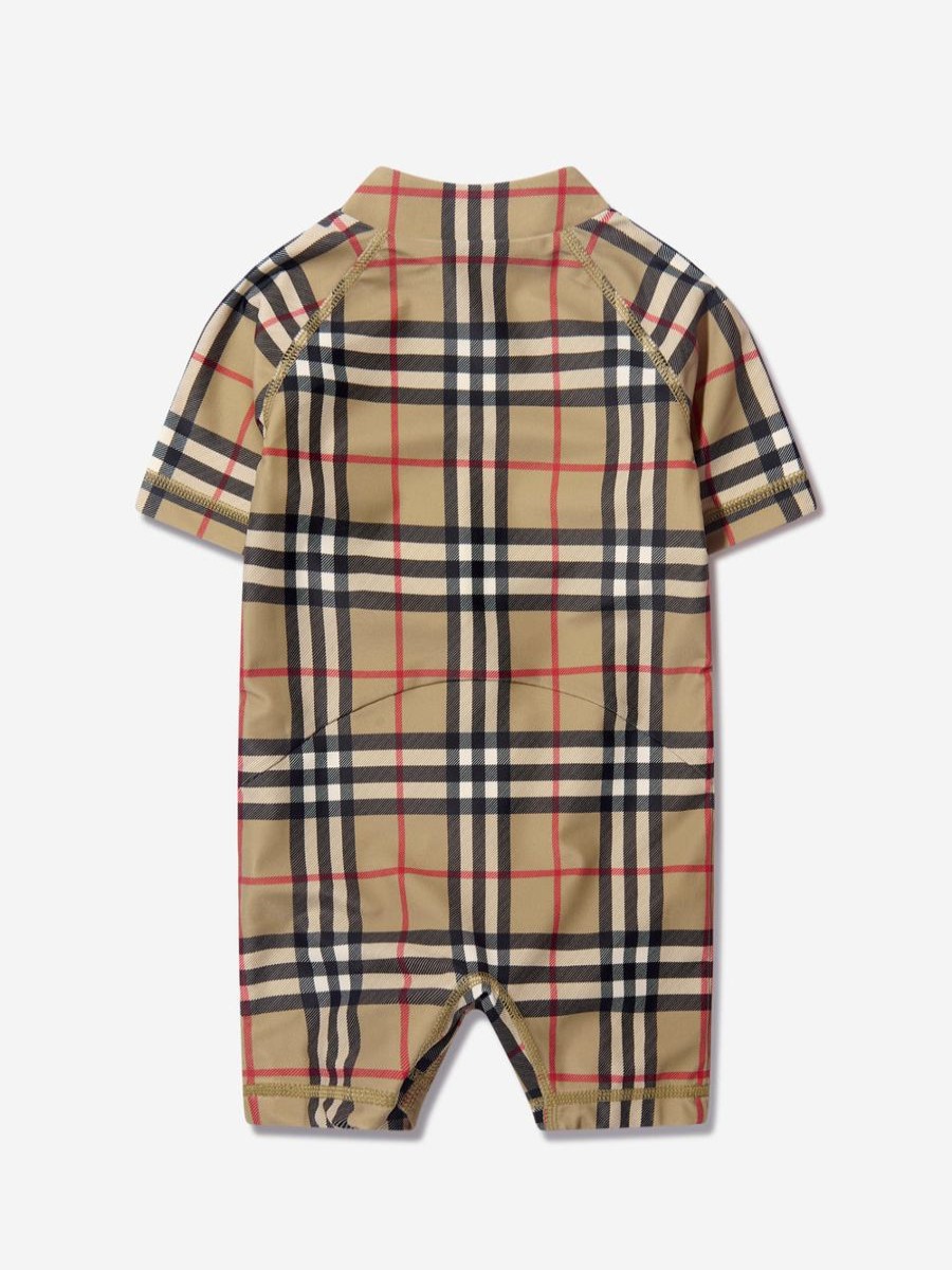 Boys Burberry Kids Swimwear | Burberry Kids - Baby Fisher Check Rash Vest In Beige | Childsplay Clothing