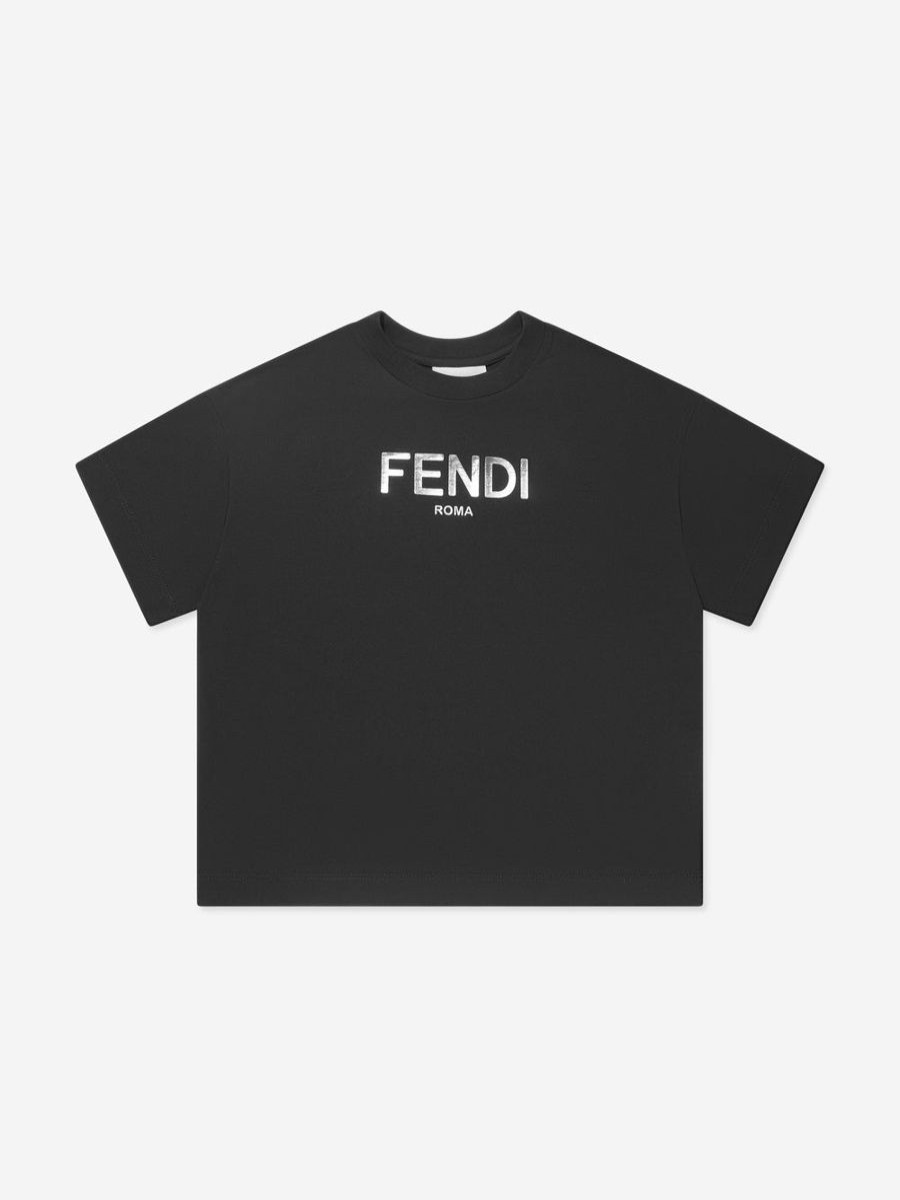 Girls Fendi Kids Tops & T-Shirts | Kids Metallic Logo T-Shirt In Black