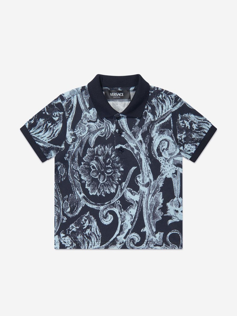 Boys Versace T-Shirts & Tops | Baby Boys Barocco Polo Shirt In Navy