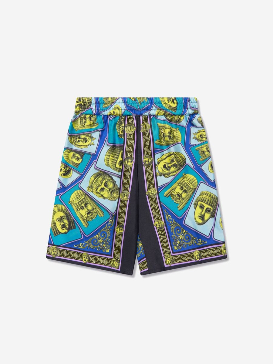 Boys Versace Shorts | Boys Maschere Silk Shorts In Green