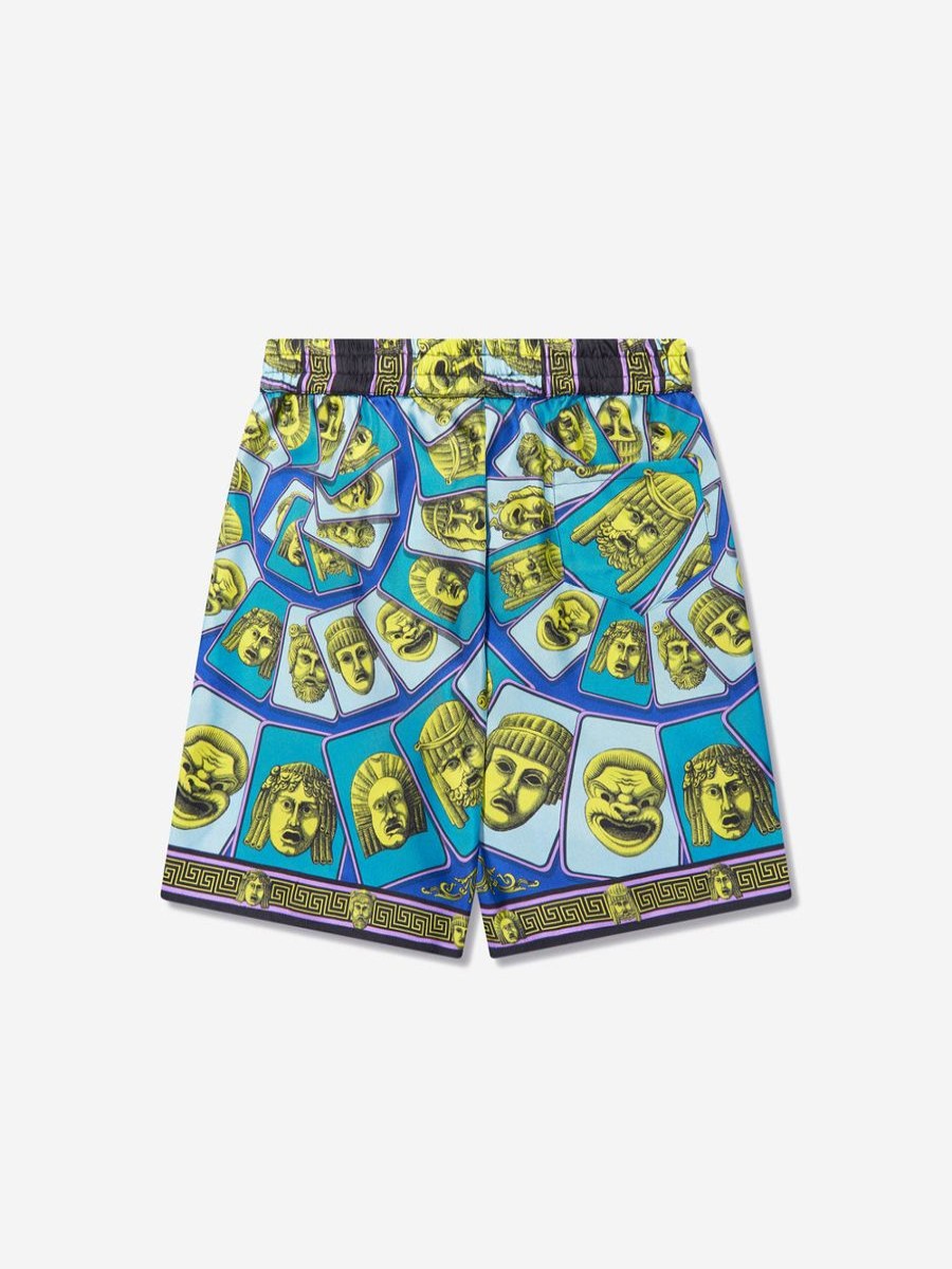 Boys Versace Shorts | Boys Maschere Silk Shorts In Green