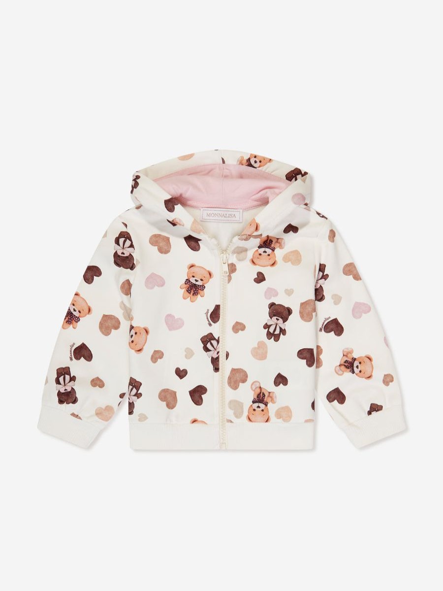 Baby Monnalisa Sweatshirts & Hoodies | Baby Girls Teddy Bear Zip Up Top In Ivory