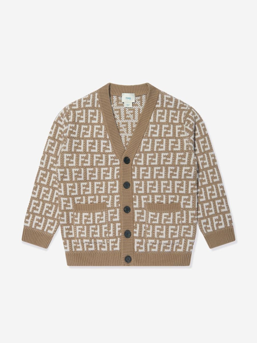 Boys Fendi Kids Jumpers & Cardigans | Kids Knitted Ff Logo Cardigan In Beige