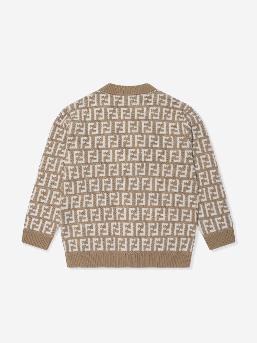 Boys Fendi Kids Jumpers & Cardigans | Kids Knitted Ff Logo Cardigan In Beige