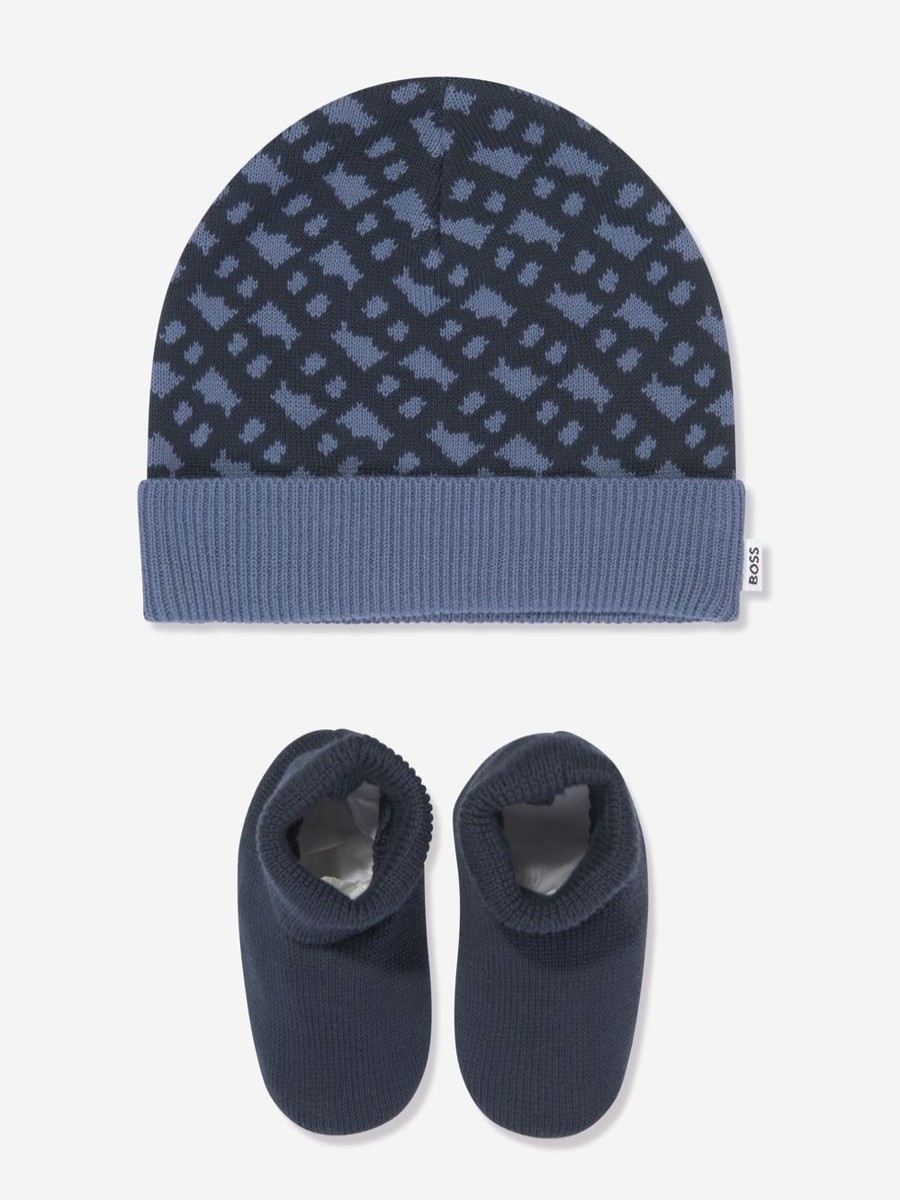 Boys BOSS Socks | Baby Boys Hat & Slipper Socks Gift Set In Navy