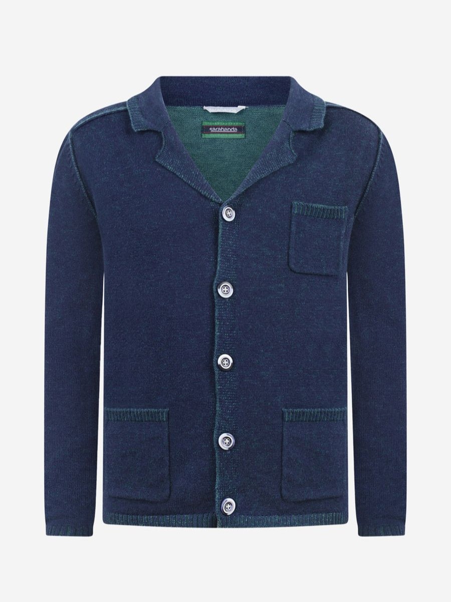 Boys Sarabanda Sweatshirts & Hoodies | Boys Navy Cotton & Wool Blend Cardigan