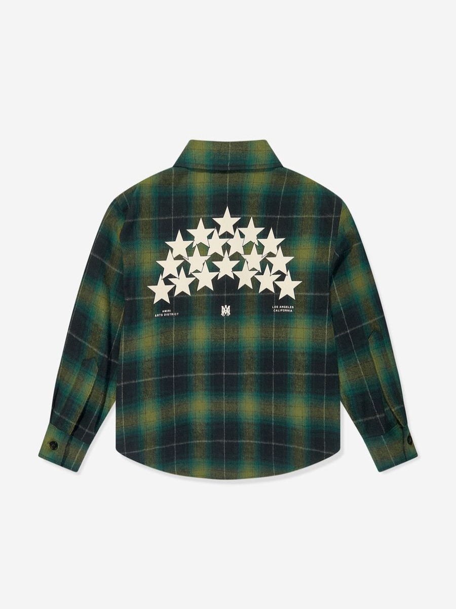 Boys Amiri Shirts | Boys Stars Flannel Shirt In Green