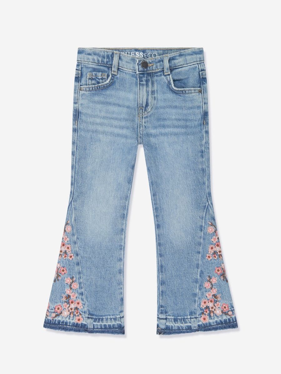 Girls Guess Jeans | Girls Floral Flared Denim Jeans In Blue