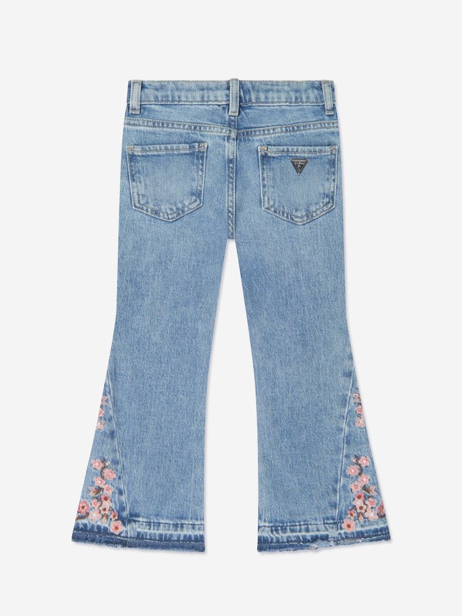 Girls Guess Jeans | Girls Floral Flared Denim Jeans In Blue