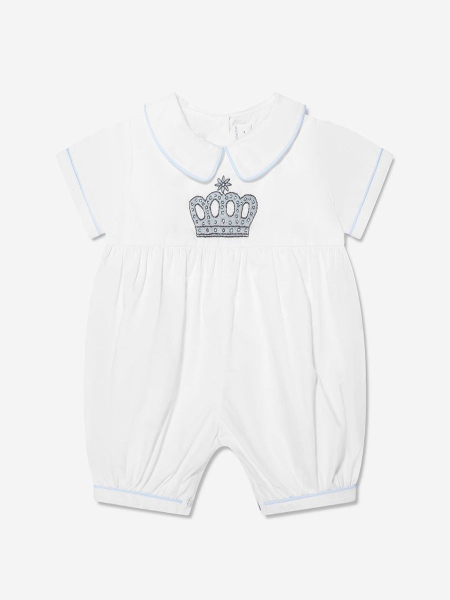 Boys Rachel Riley Babygrows & Rompers | Baby Boys Prince Crown Embroidered Romper In Ivory