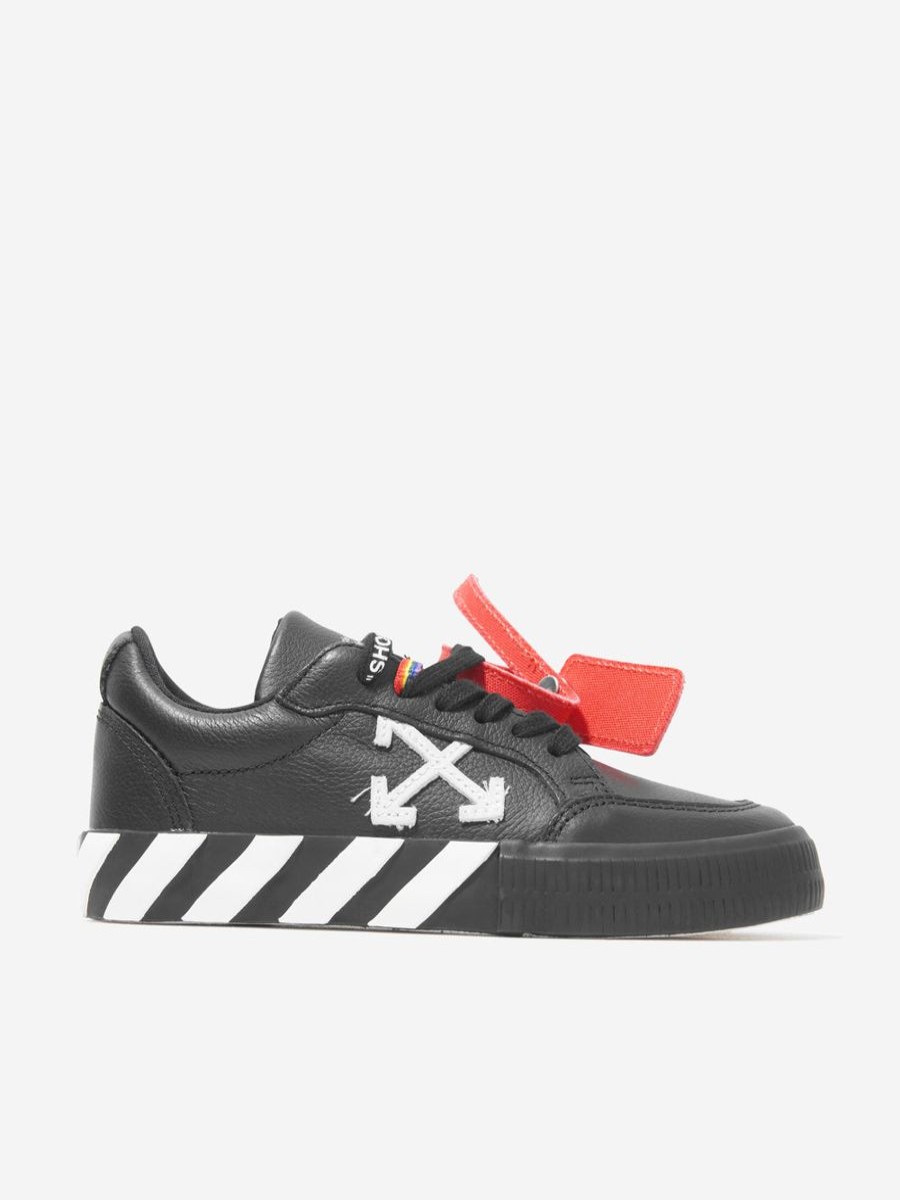 Boys Off-White Sneakers | Boys Vulcanized Lace Up Trainers In Black