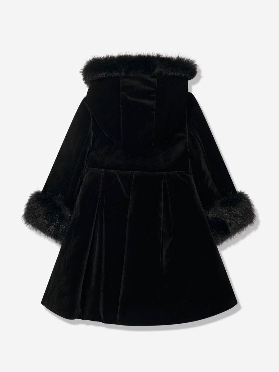 Girls Patachou Coats & Jackets | Girls Velvet And Fur Trim Coat In Black