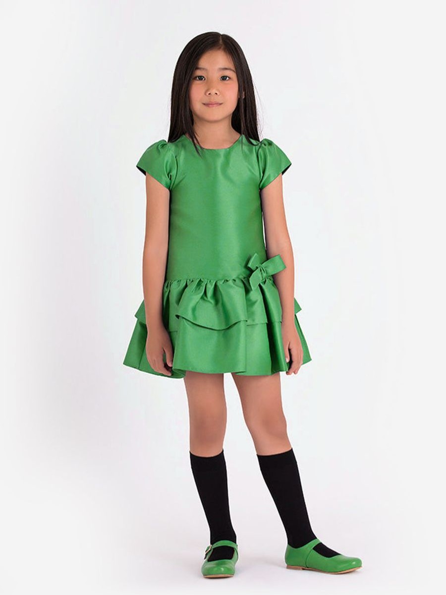 Girls Mama Luma Dresses | Girls Layered Bow Dress In Green