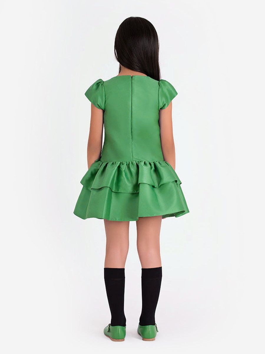 Girls Mama Luma Dresses | Girls Layered Bow Dress In Green