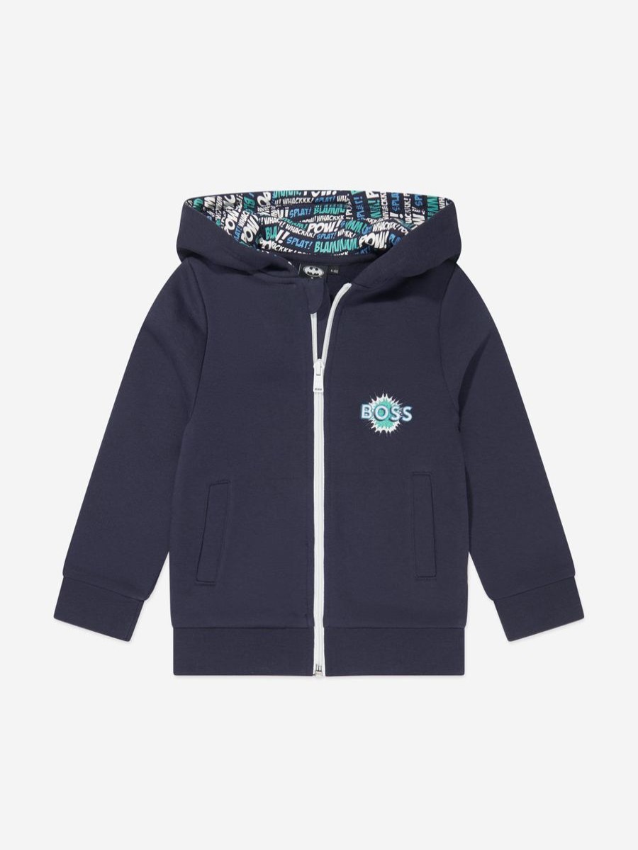 Boys BOSS Sweatshirts & Hoodies | Boys Zip Up Top In Navy