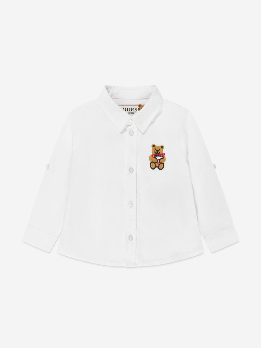 Boys Guess Shirts | Baby Boys Embroidered Bear Shirt In White