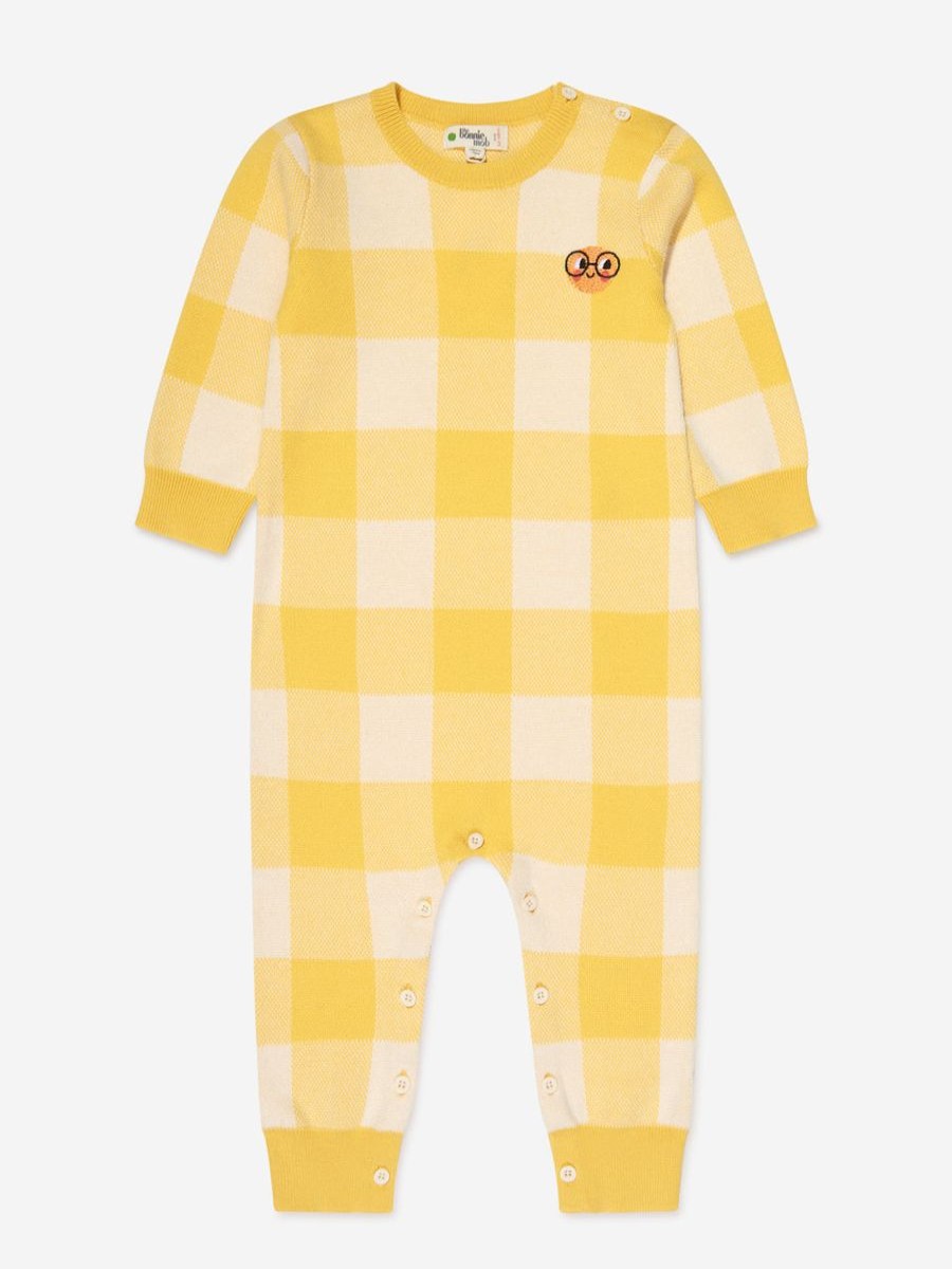 Girls The Bonnie Mob Babygrows & Rompers | Baby Check Jacquard Romper In Yellow