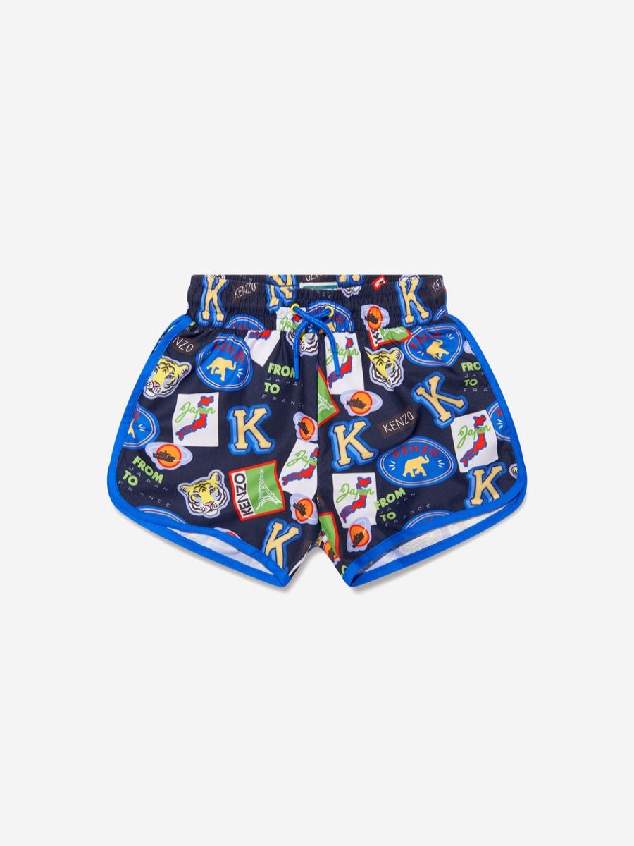 Boys KENZO KIDS Swimwear | Kenzo Kids - Boys Badge Print Swim Shorts In Navy | Childsplay Clothing