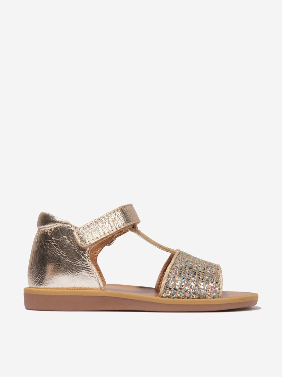 Baby Pom D'Api Shoes | Girls Poppy Tao Easy Buckle Sandals In Gold