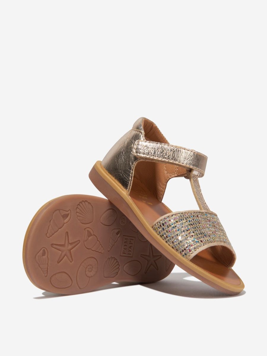 Baby Pom D'Api Shoes | Girls Poppy Tao Easy Buckle Sandals In Gold