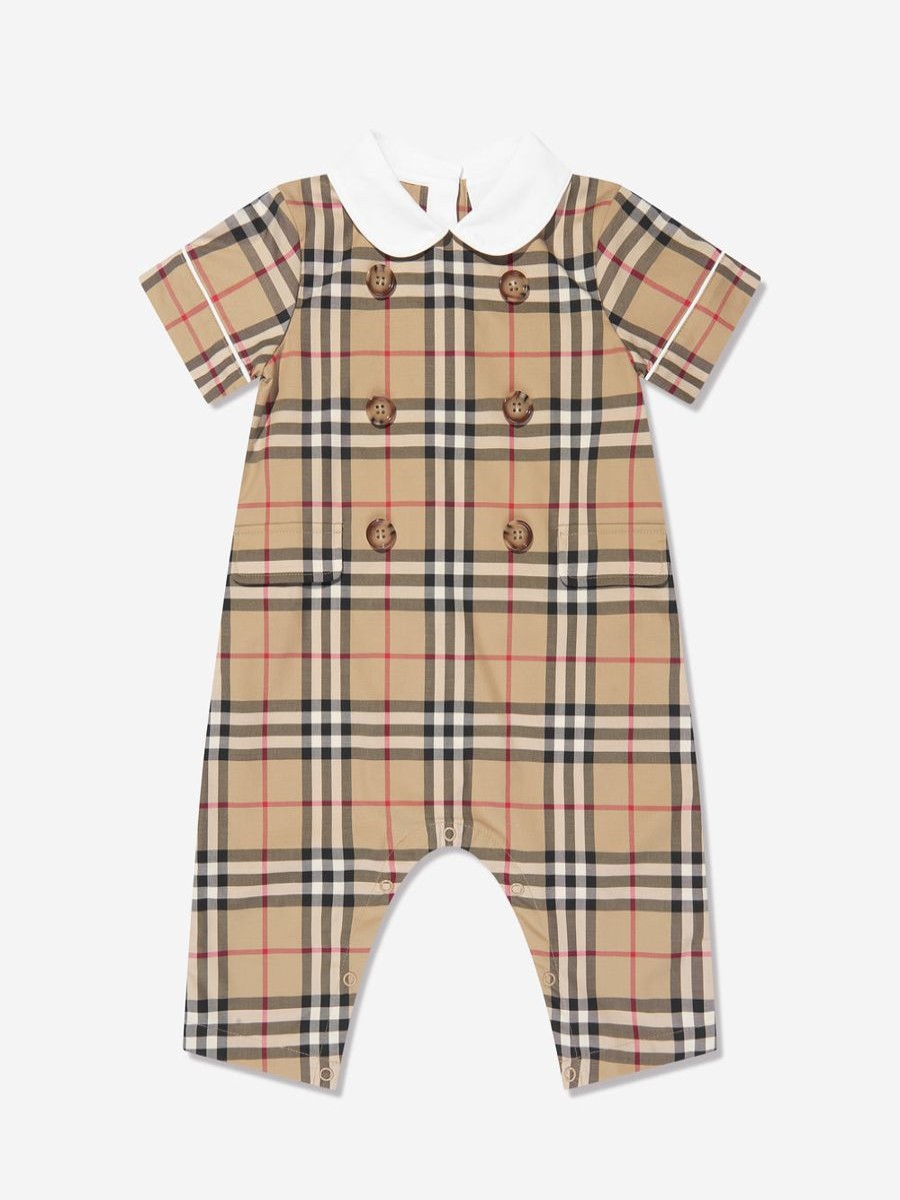 Girls Burberry Kids Babygrows & Rompers | Baby Octavian Romper In Archive Beige Check