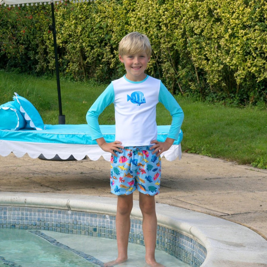 Boys Rachel Riley Shorts | Boys Tropical Fish Swim Shorts In Multicolour