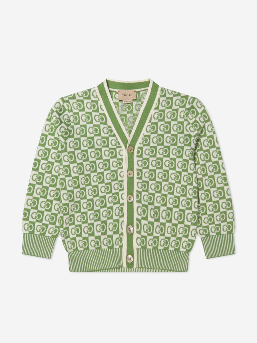 Boys Gucci Kids Jumpers & Cardigans | Kids Gg Knitted Cardigan In Green