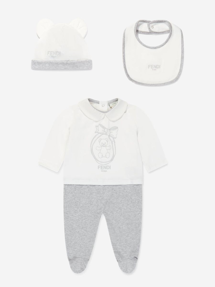 Girls Fendi Kids Babygrows & Rompers | Baby Logo Babygrow Gift Set In White