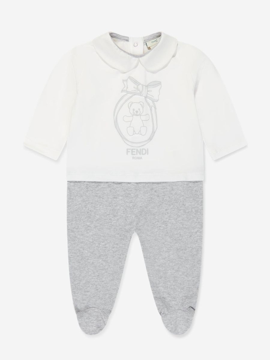 Girls Fendi Kids Babygrows & Rompers | Baby Logo Babygrow Gift Set In White