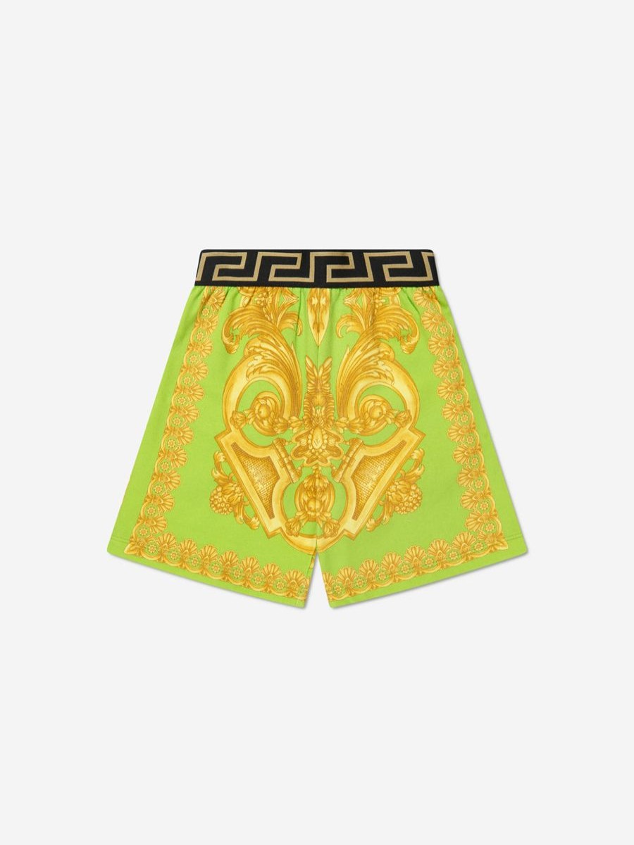 Boys Versace Shorts | Boys Barocco Print Shorts In Lime