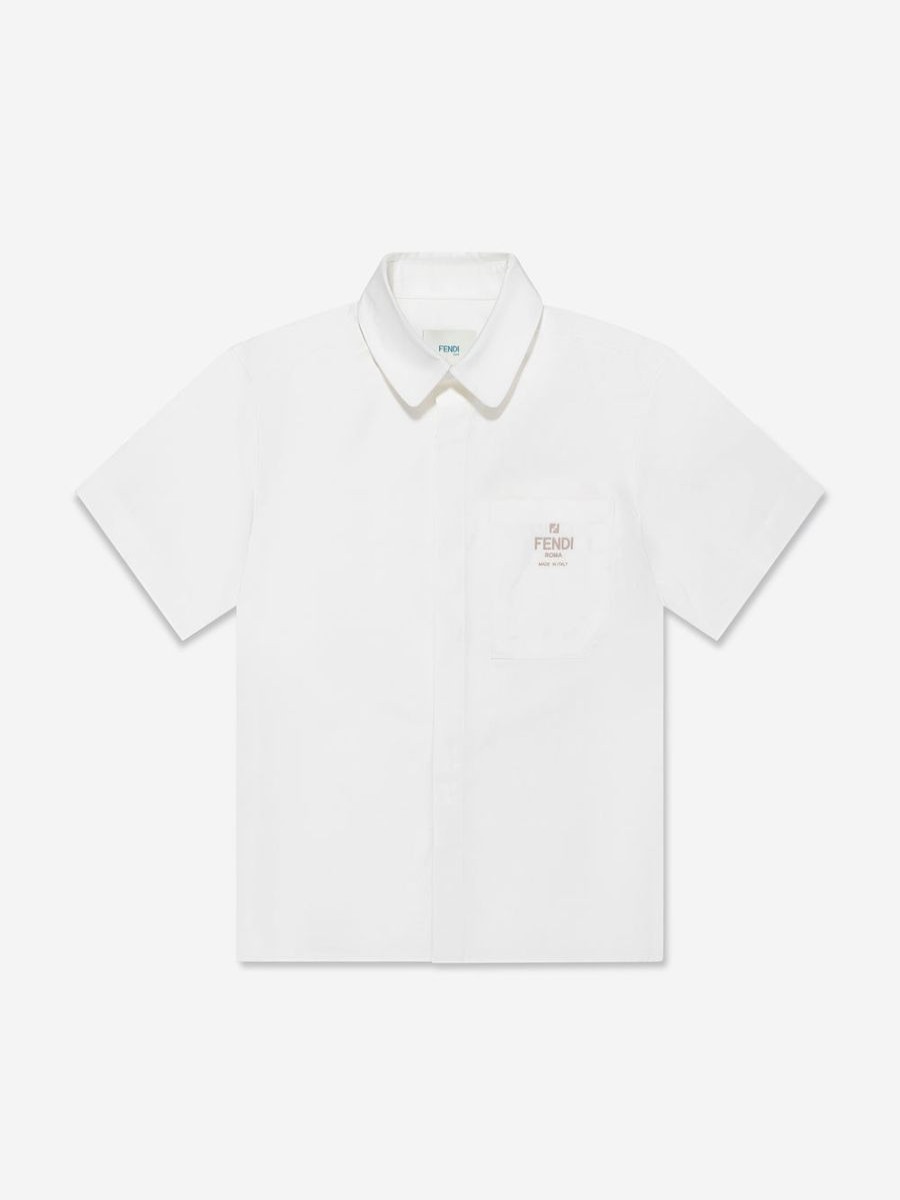 Boys Fendi Kids Shirts | Boys Short Sleeve Logo Shirt In White