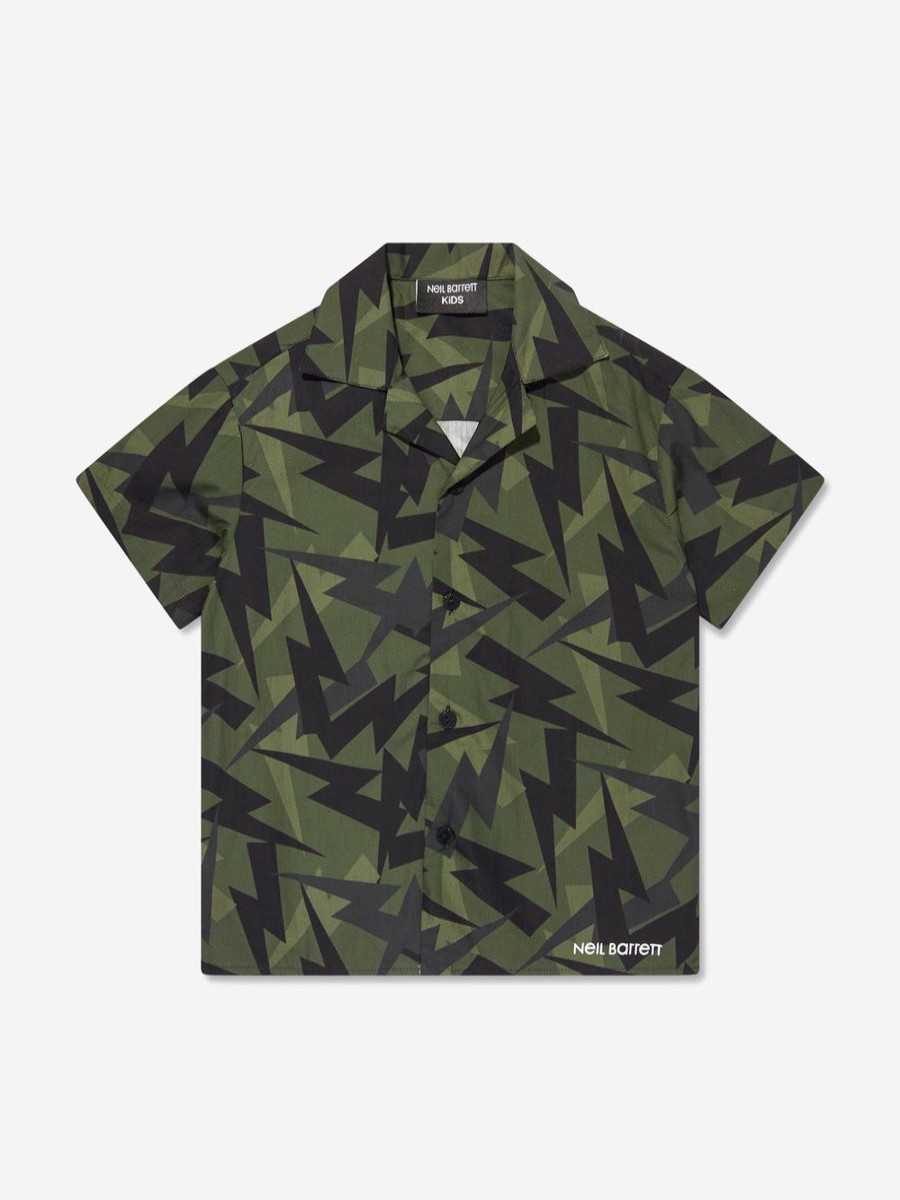 Boys Neil Barrett Shirts | Boys Thunderbolt Short Sleeve Shirt In Green