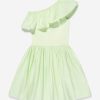 Girls Molo Dresses | Girls Organic Cotton Chloey Asymmetrical Dress In Green